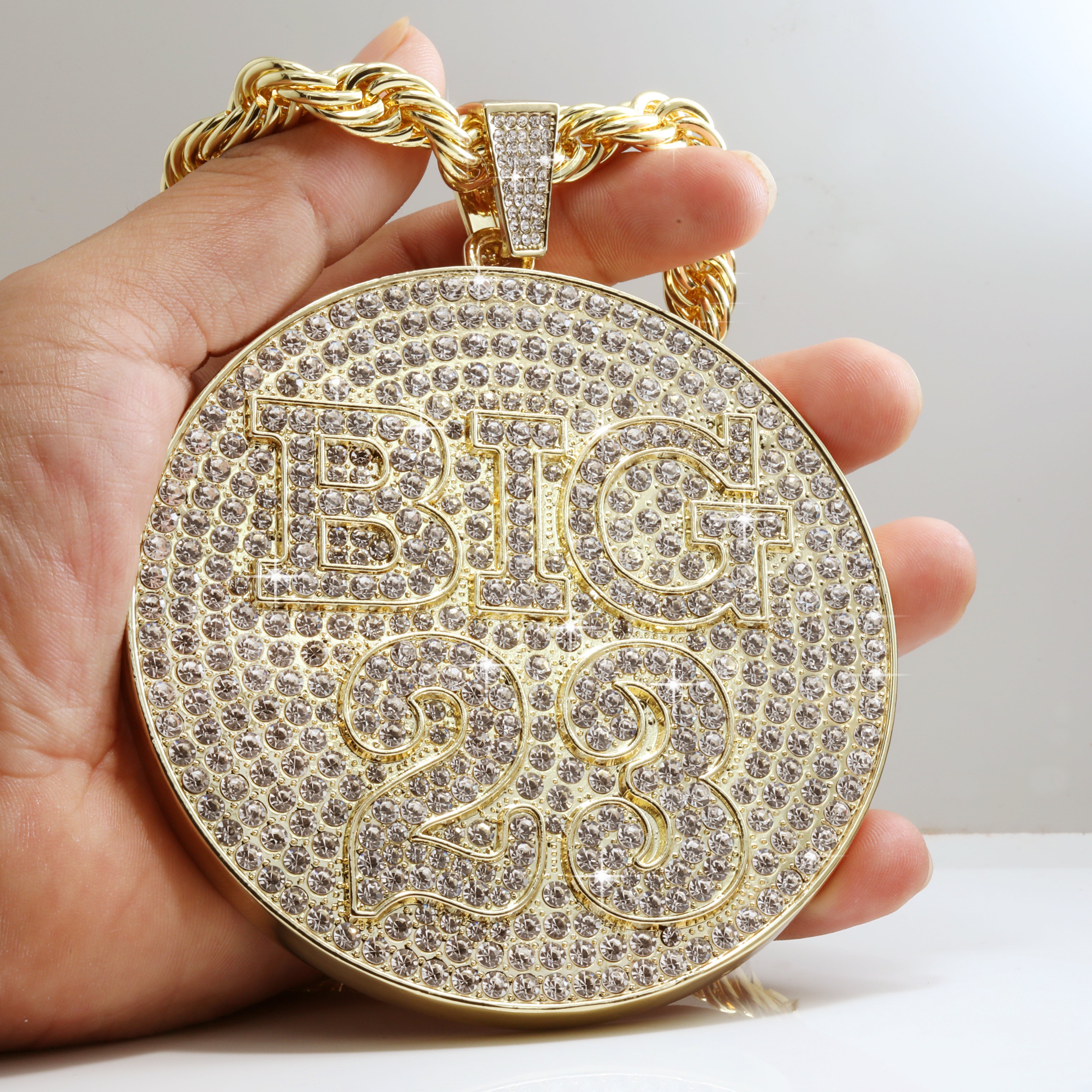 XXL "Big 23" 14k Gold Plated Pendant & Rope Chain