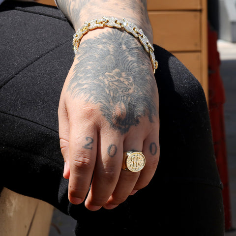 18k Gold Dollar Sing Ring Nugget Style Plated