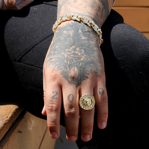 18k Gold Lion Greek Pattern Ring Plated