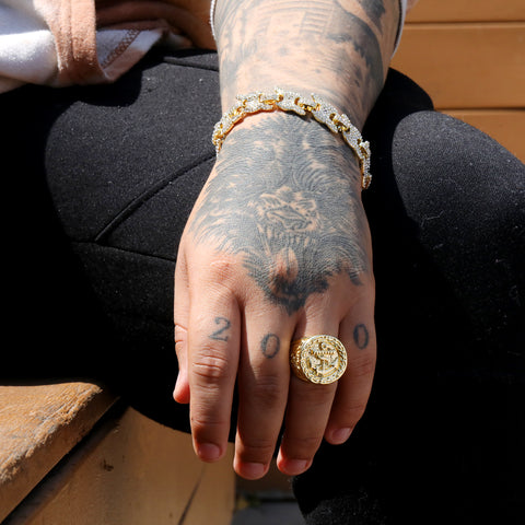 18k Gold Army Flag Batch American Anchor Ring Plated