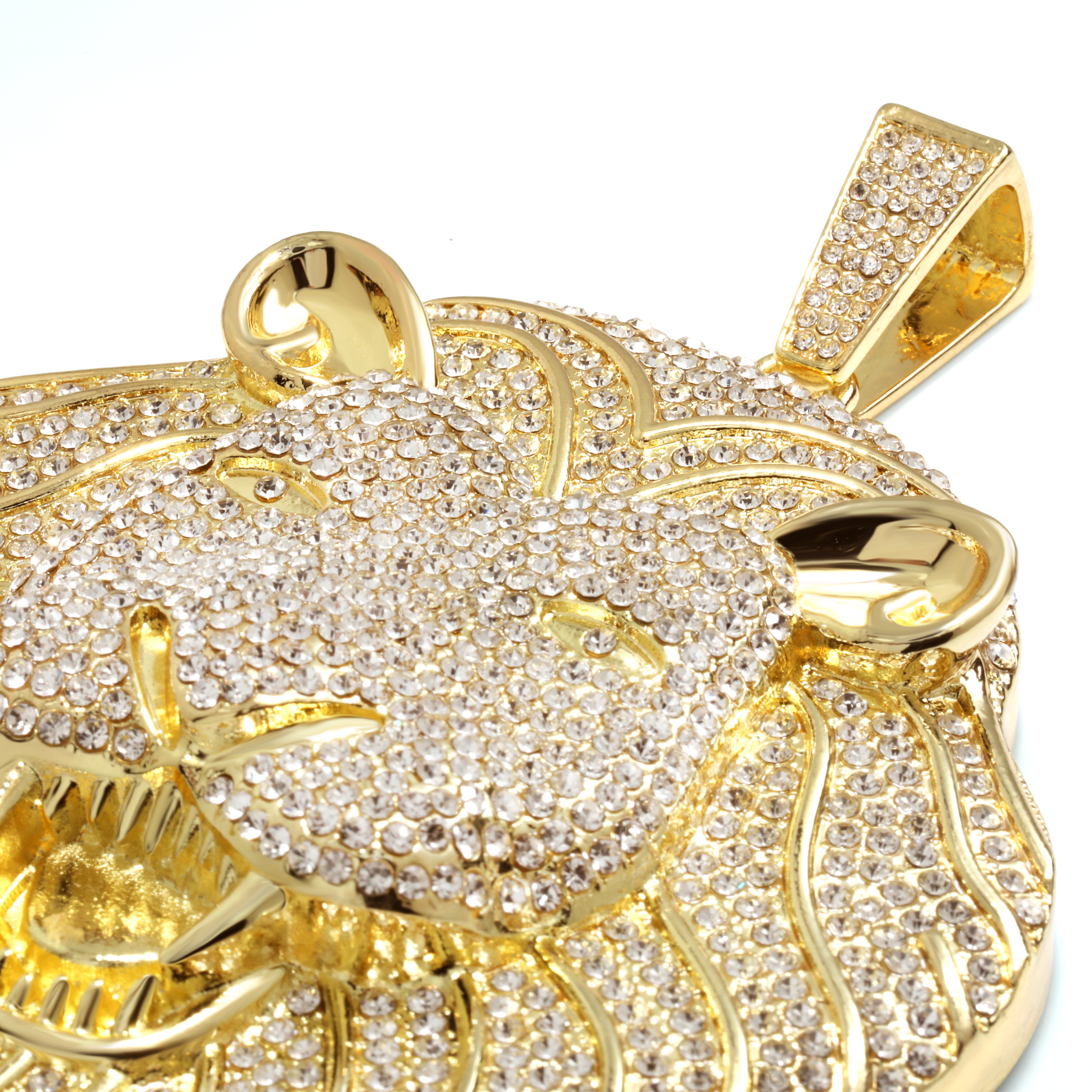 Huge Extra Large "Lion Face" 14k Gold Plated Pendant & Rope Chain