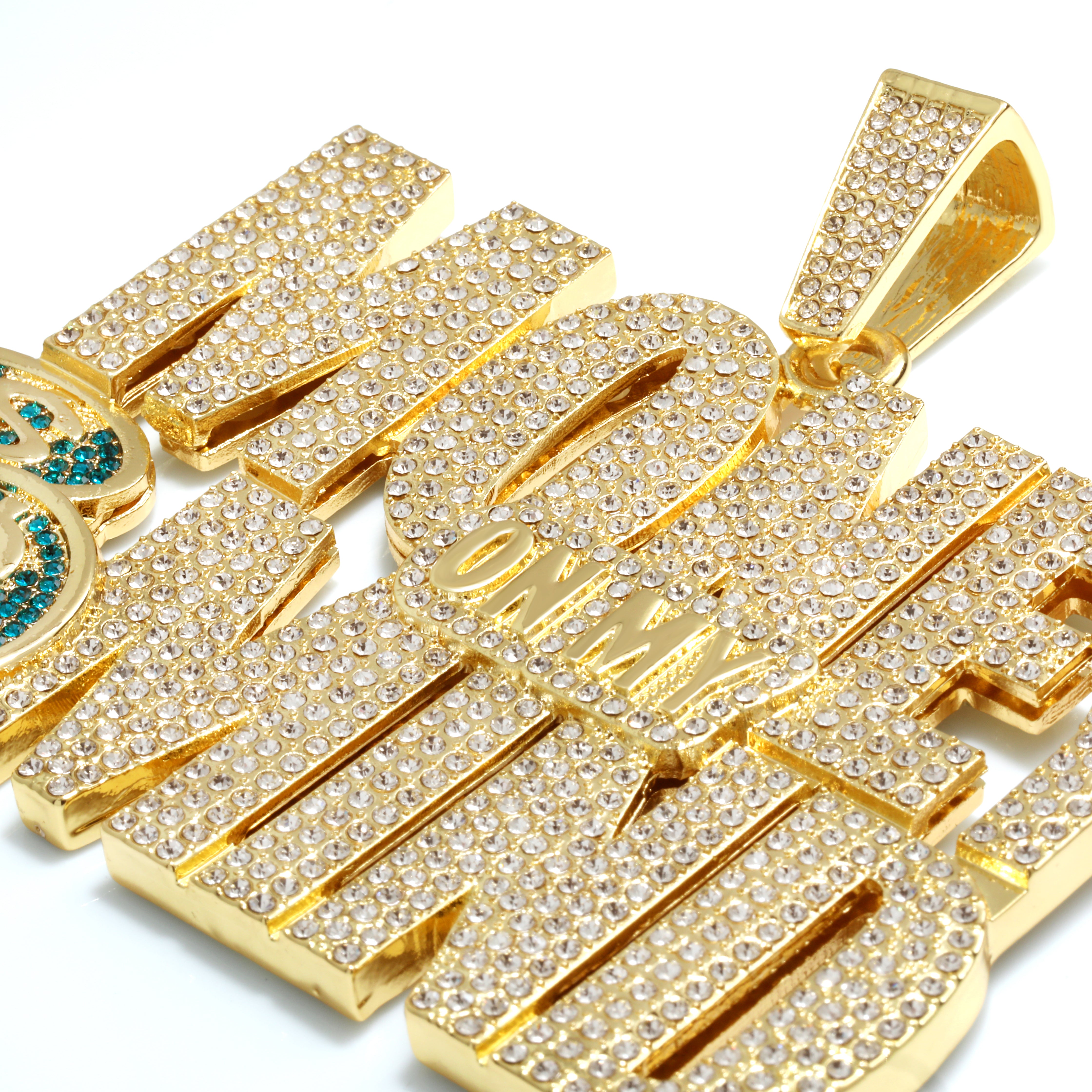 Huge Extra Large "MONEY ON MY MIND" 14k Gold Plated Pendant & Rope Chain