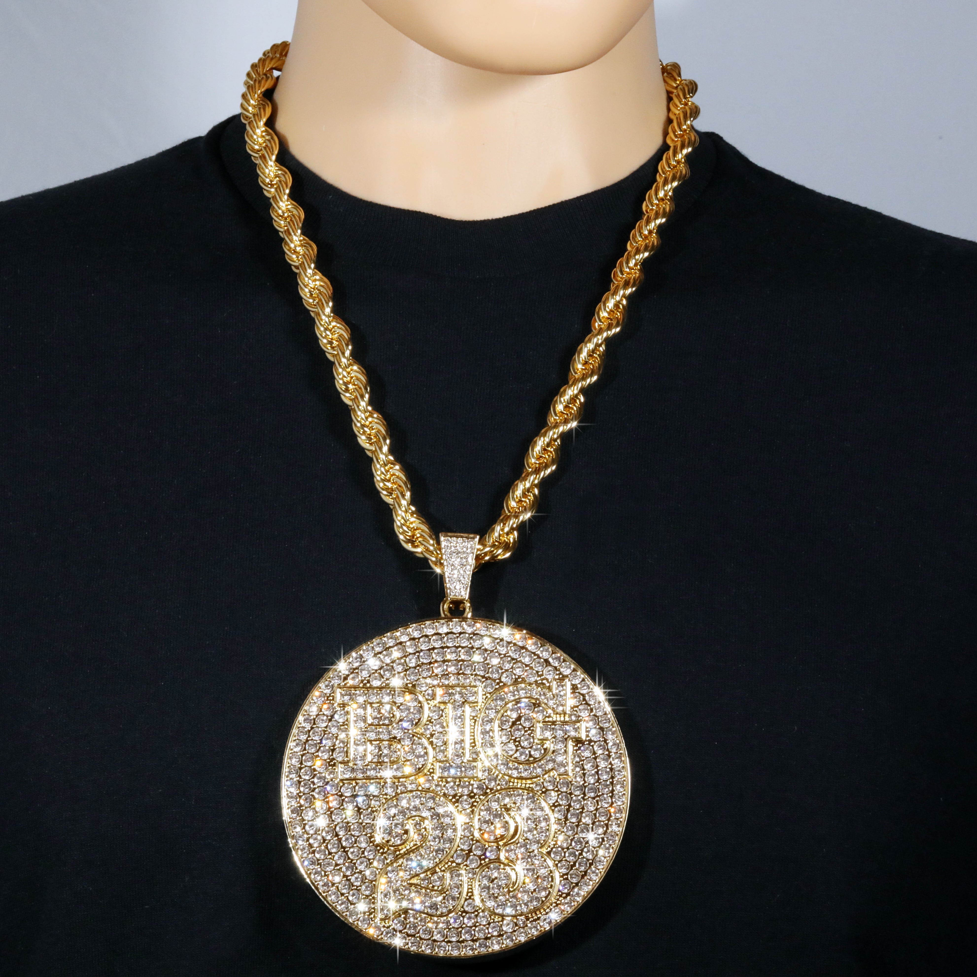 XXL "Big 23" 14k Gold Plated Pendant & Rope Chain