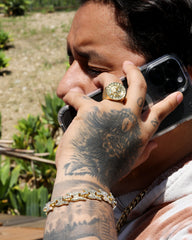 18k Gold Lion Greek Pattern Ring Plated