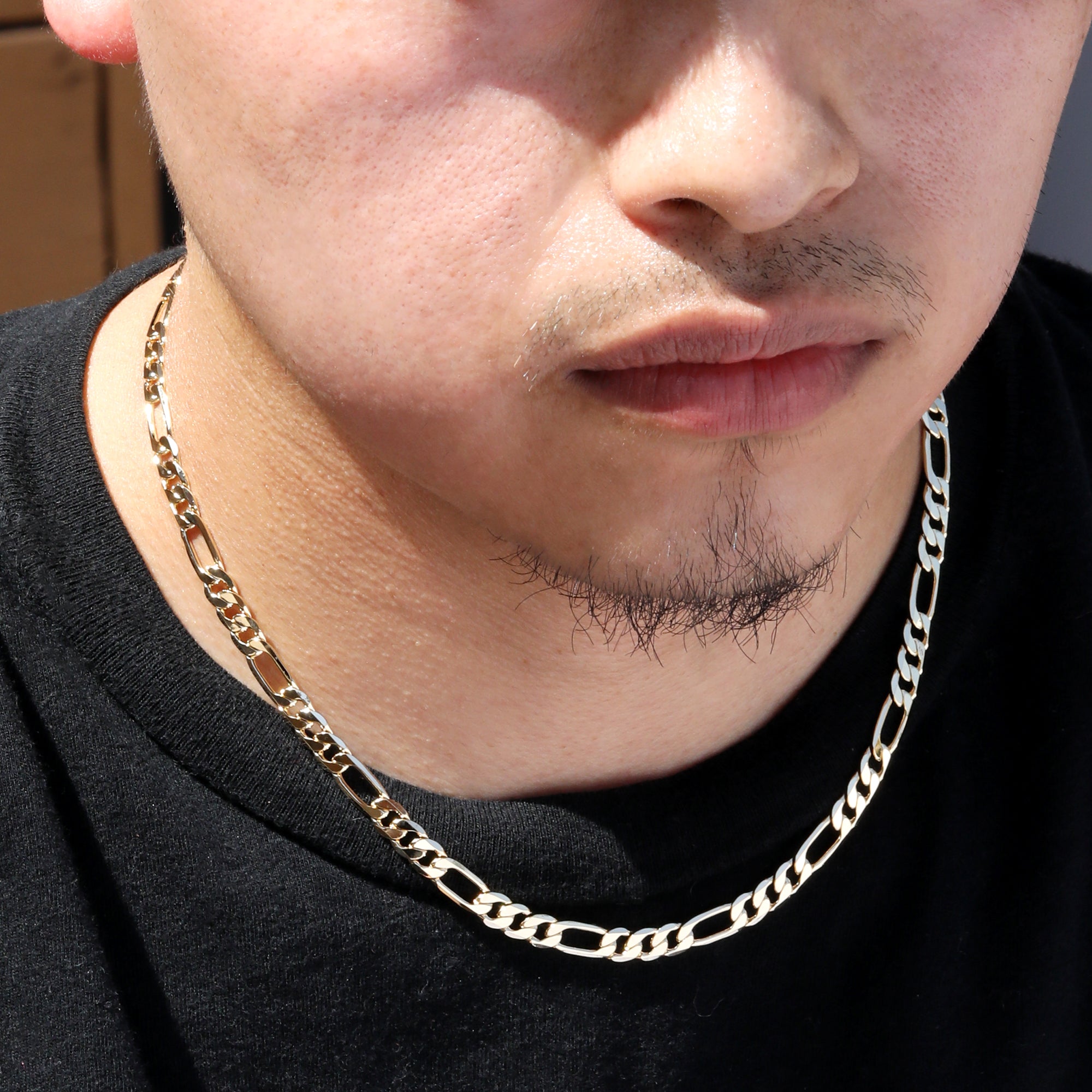 Figaro Link Choker Chain 18" Inches 6mm / 14k Gold Plated