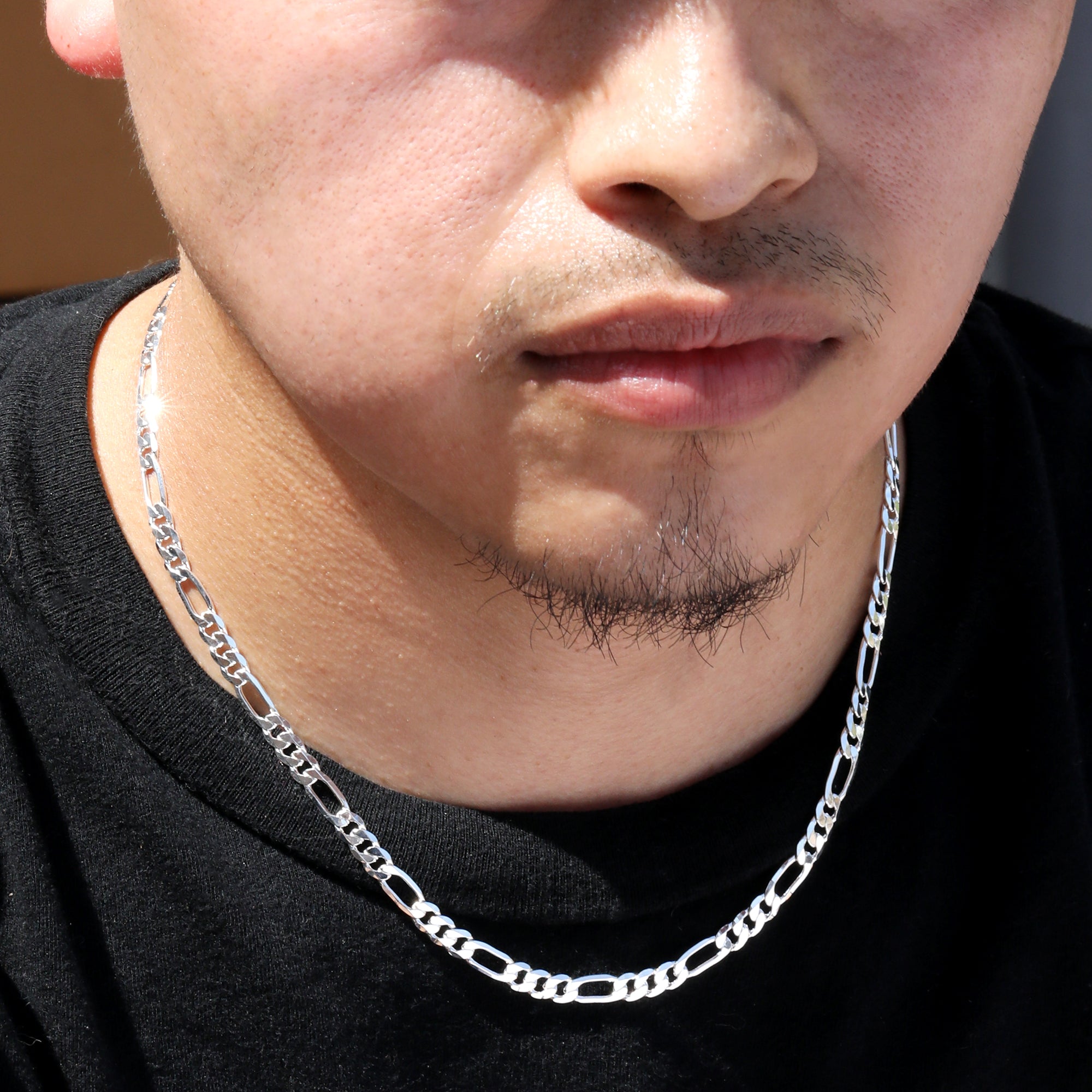 Figaro Link Choker Chain 18" Inches 5mm / 925 Silver Plated