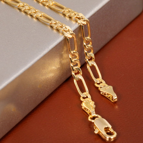 Figaro Link Choker Chain 18" Inches 3mm / 14k Gold Plated