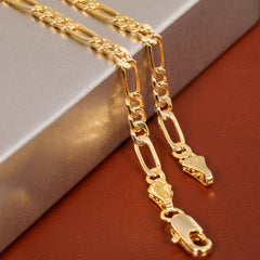 Figaro Link Choker Chain 18" Inches 3mm / 14k Gold Plated