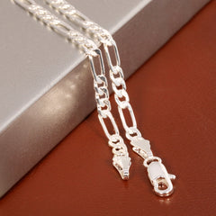 Figaro Link Choker Chain 18" Inches 3mm / 925 Silver Plated