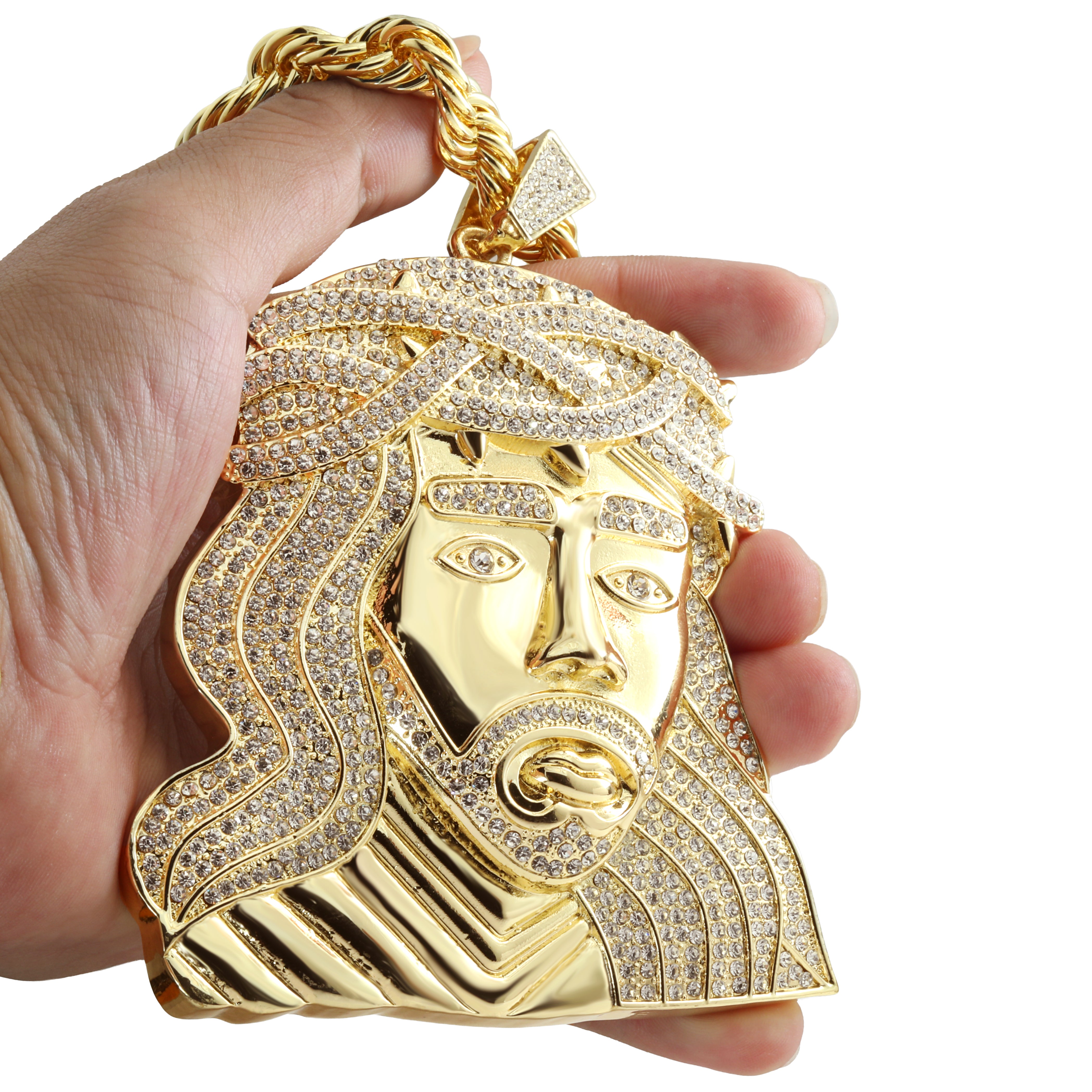 Huge Extra Large "CURLY JESUS HAIR" Fully Iced | 14k Gold Plated Necklace