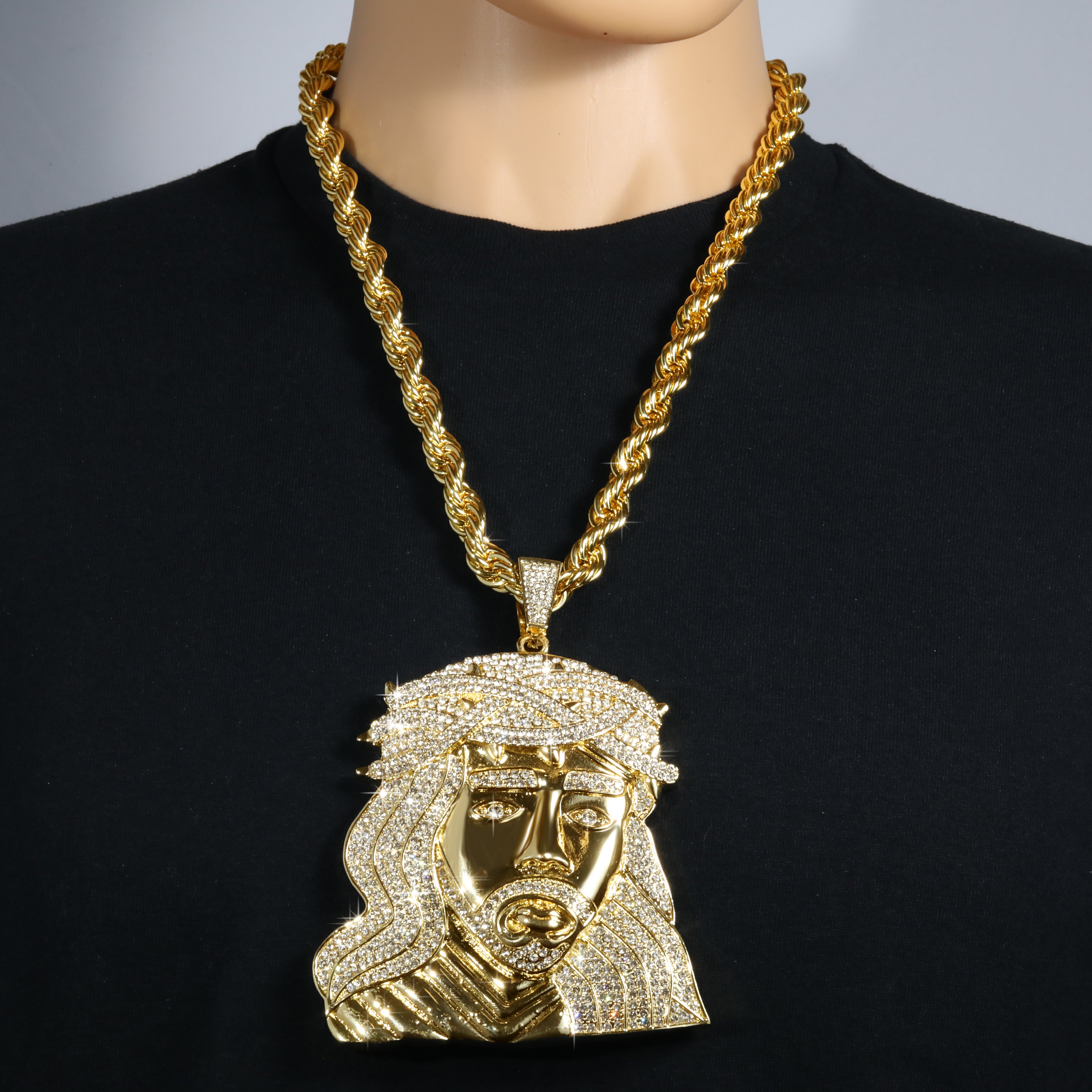 Huge Extra Large "CURLY JESUS HAIR" Fully Iced | 14k Gold Plated Necklace