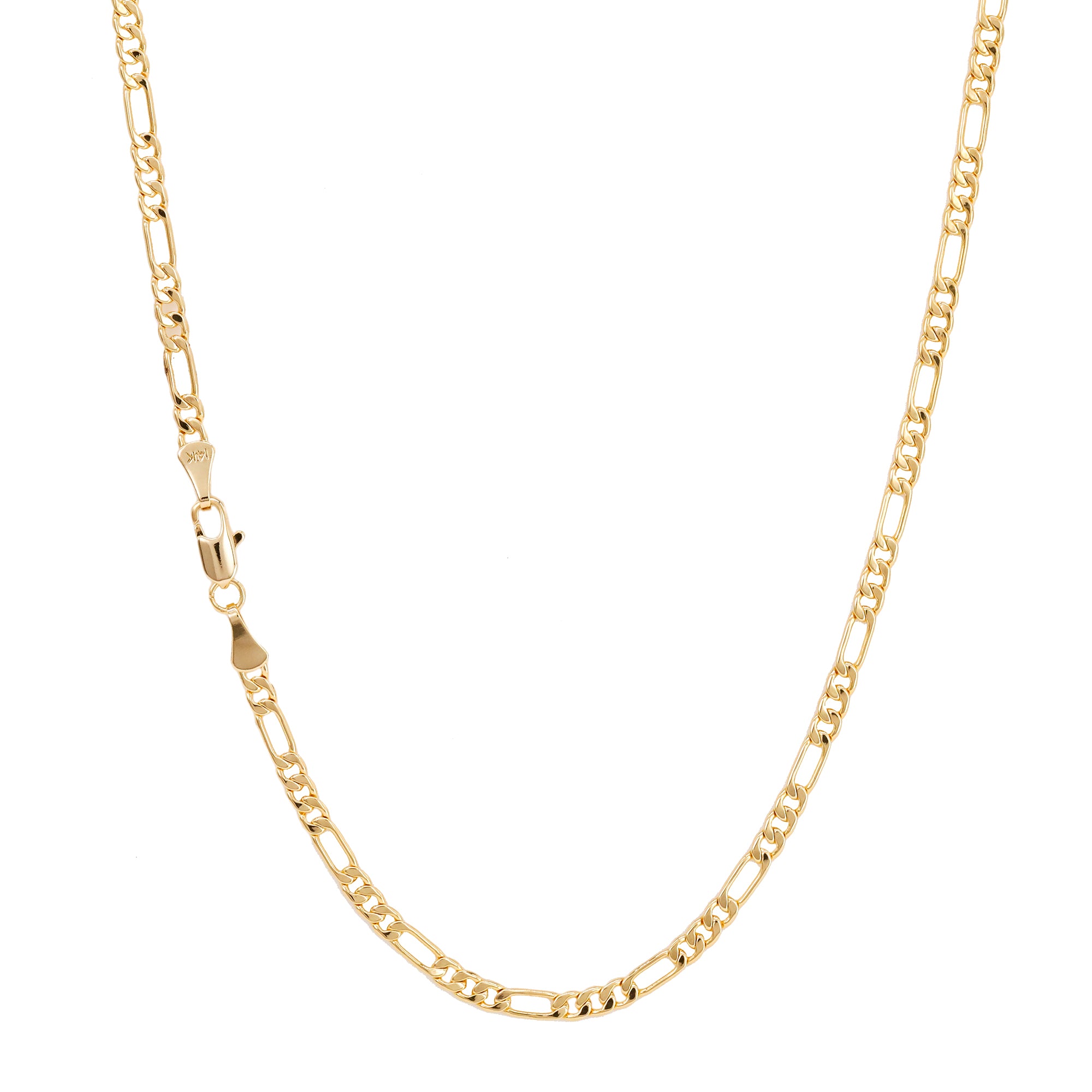 Figaro Link Choker Chain 18" Inches 3mm / 14k Gold Plated