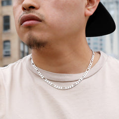 Figaro Link Choker Chain 18" Inches 6mm / 925 Silver Plated