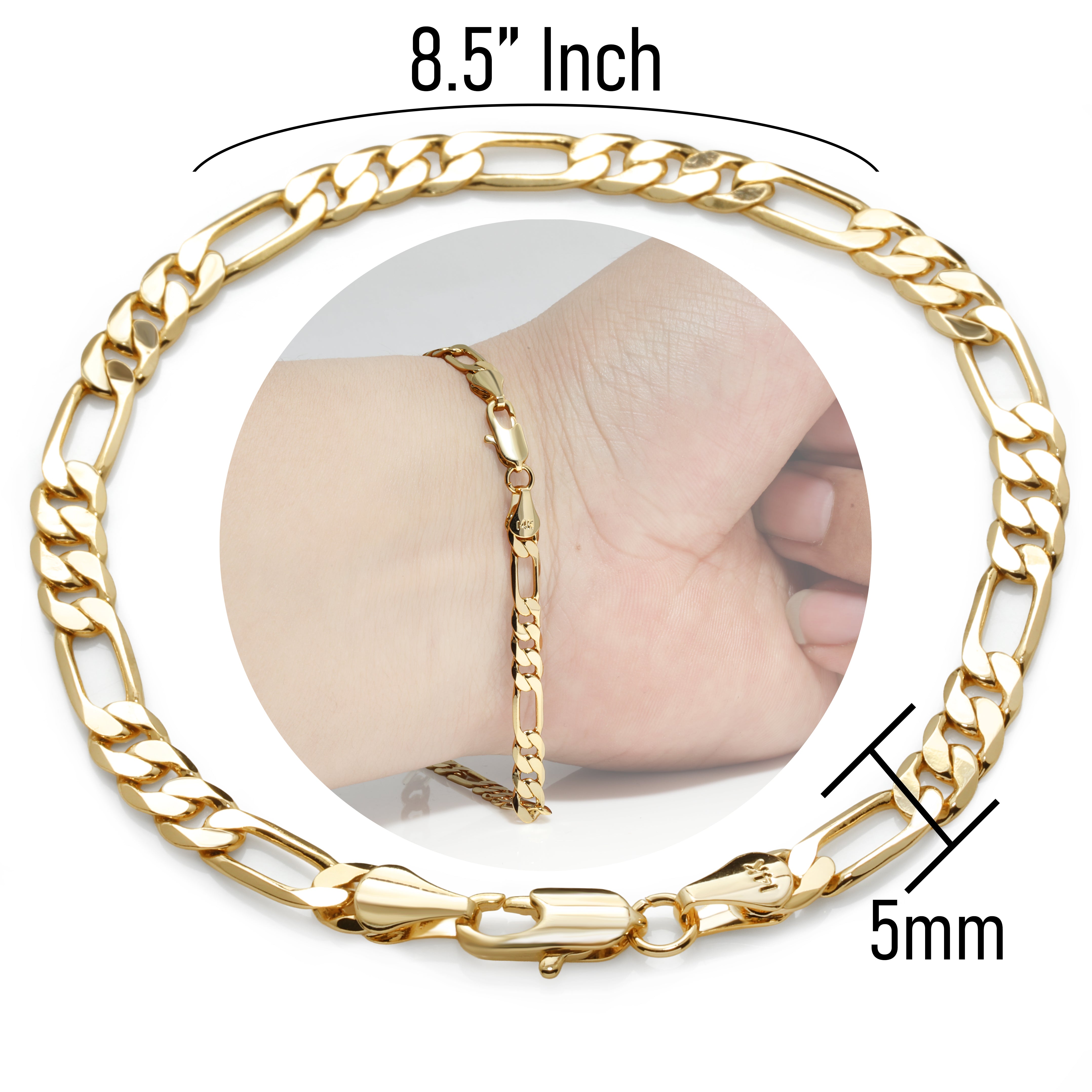 5MM / 8” Figaro Bracelet – Slim Fit, Clean Timeless Design