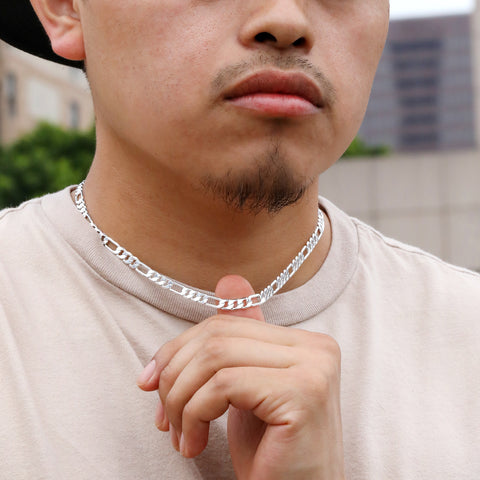 Figaro Link Choker Chain 18" Inches 6mm / 925 Silver Plated