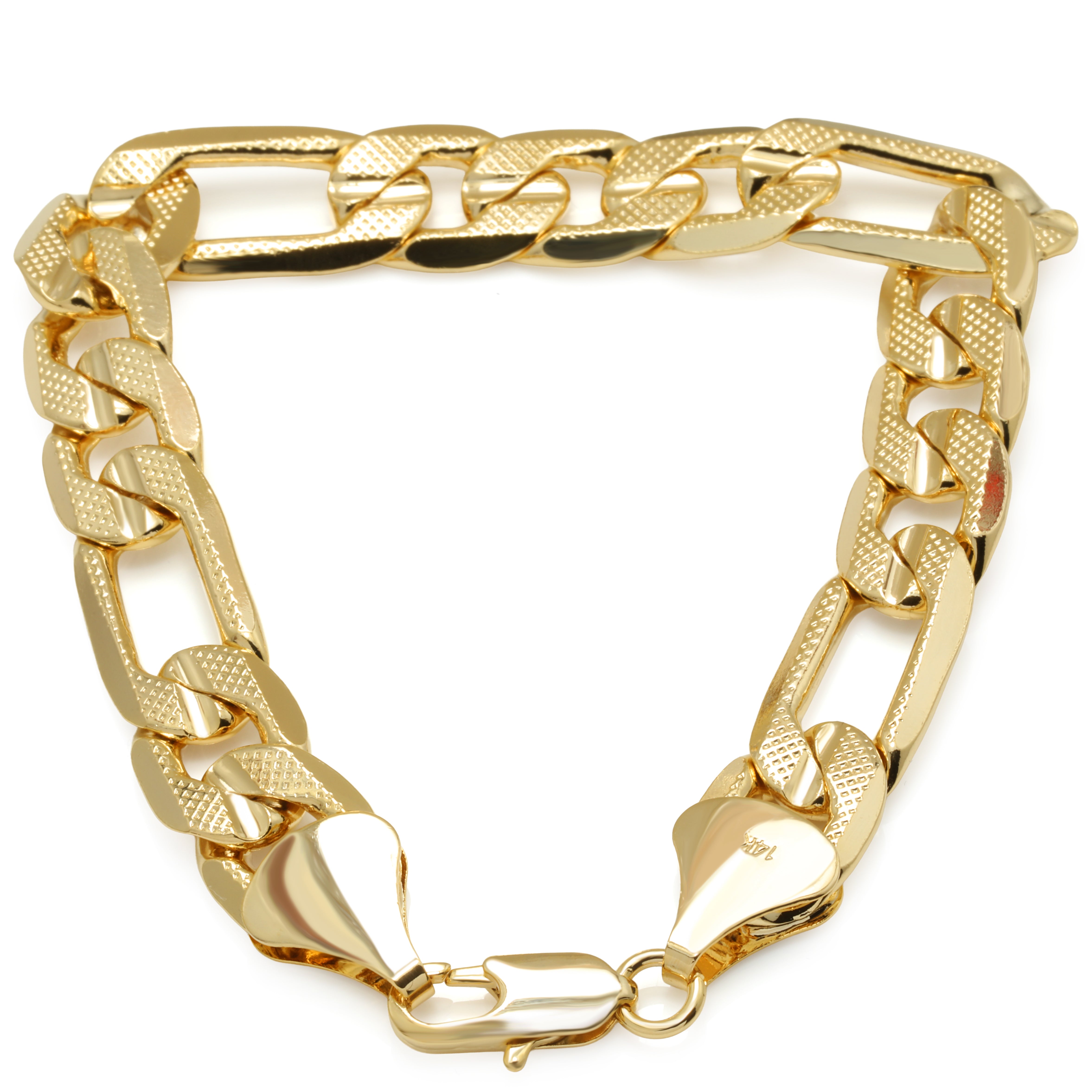 FROSTED 12MM/9"INCHES 14K GOLD FINISH FIGARO LINK BRACELET