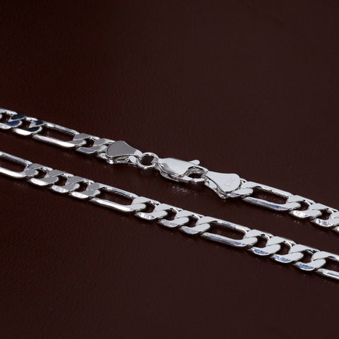 Figaro Link Choker Chain 18" Inches 6mm / 925 Silver Plated