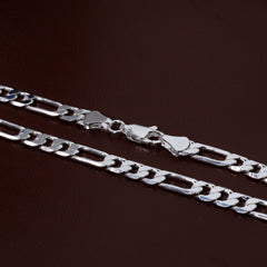 Figaro Link Choker Chain 18" Inches 6mm / 925 Silver Plated