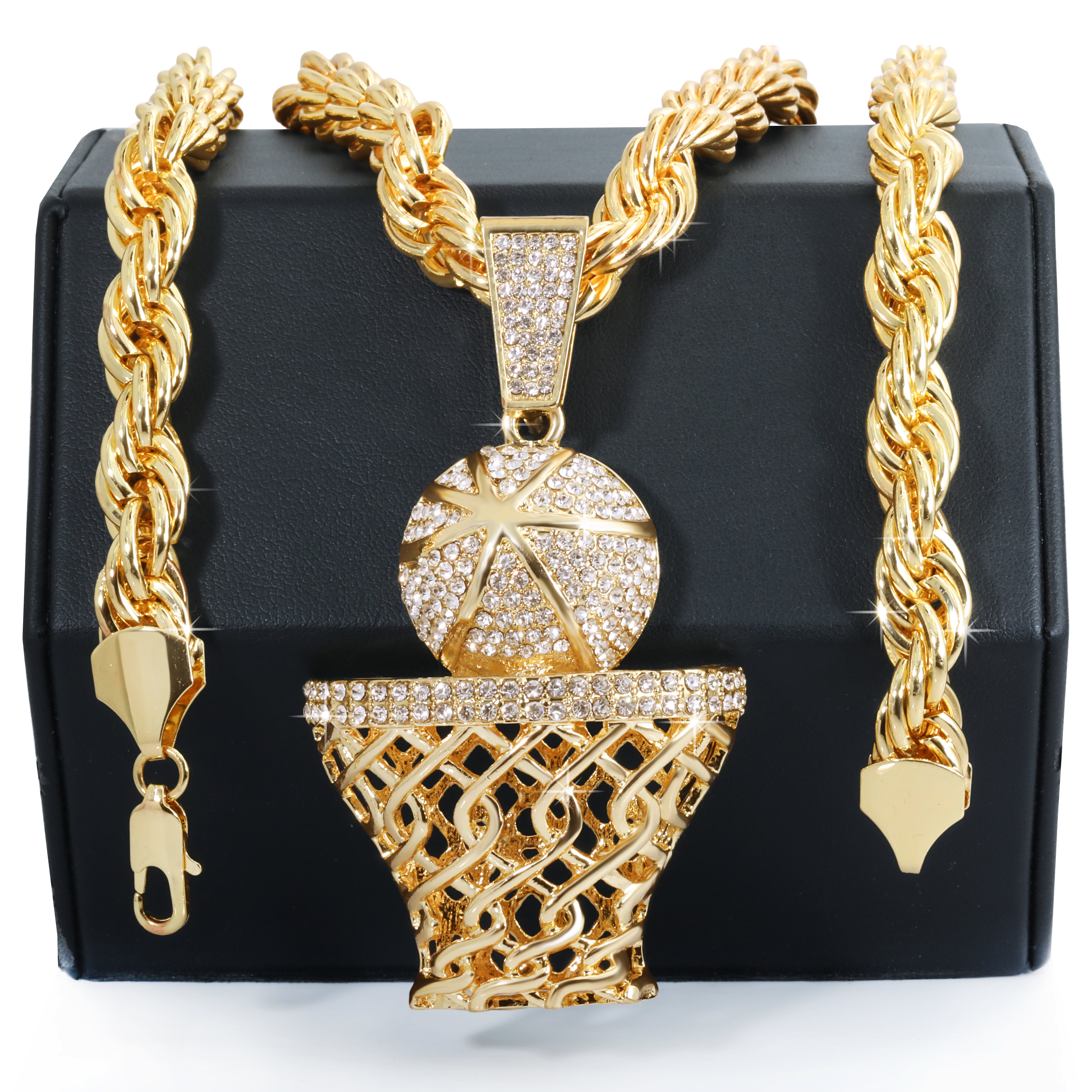 Basketball Hoop Fully Iced | 14K Rope Necklace Gold Plated 10mm