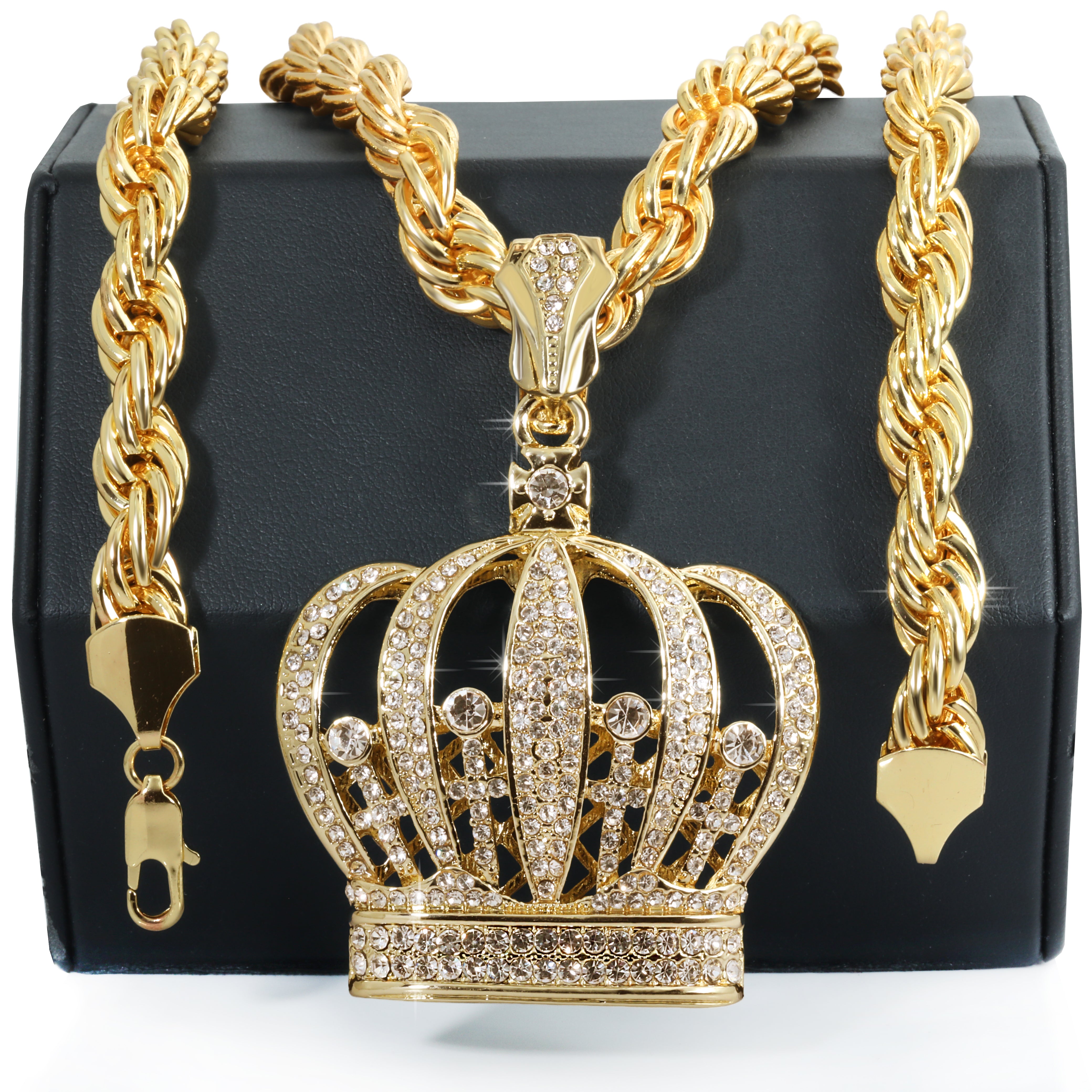 King Crown Fully Iced | 14K Rope Necklace Gold Plated 10mm