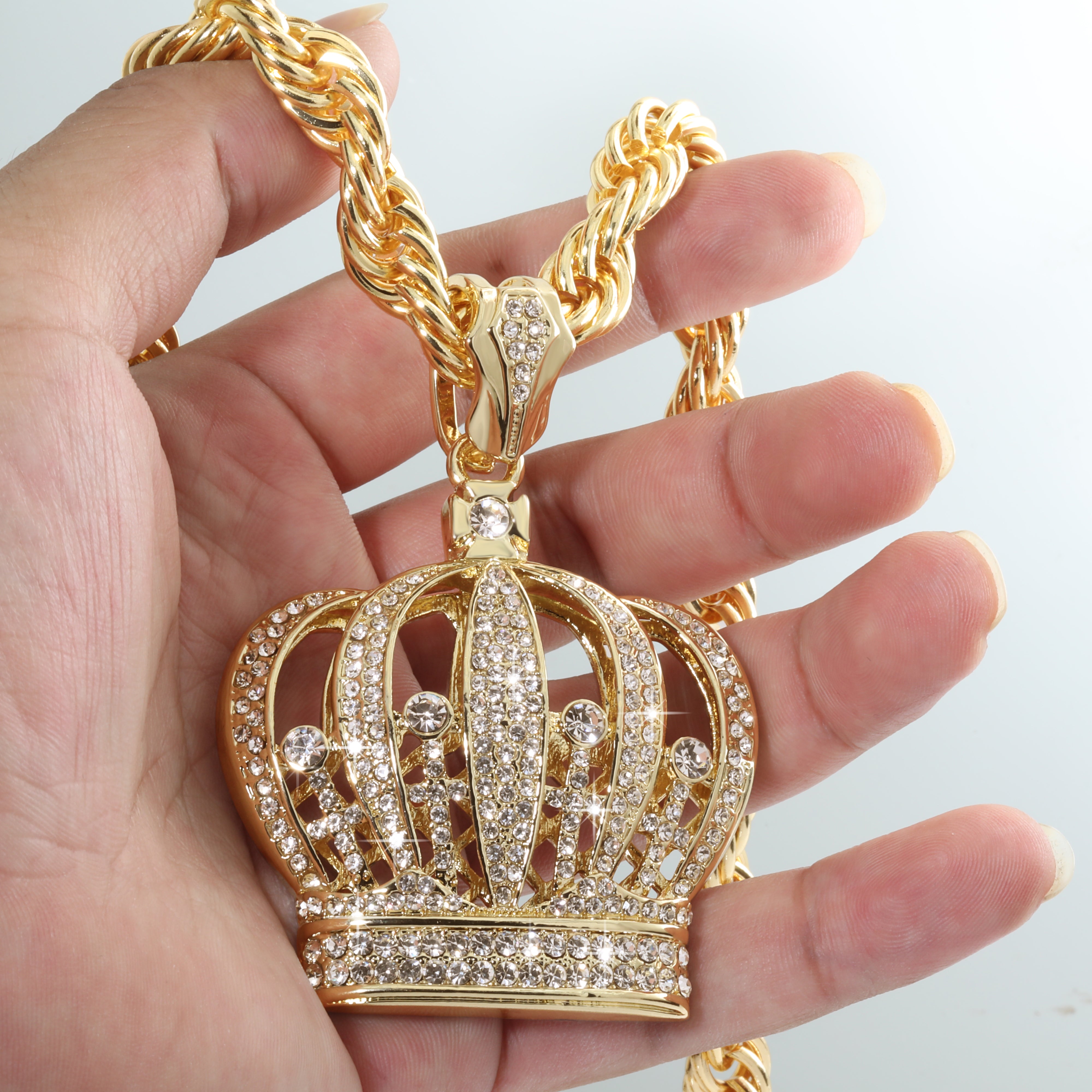 King Crown Fully Iced | 14K Rope Necklace Gold Plated 10mm