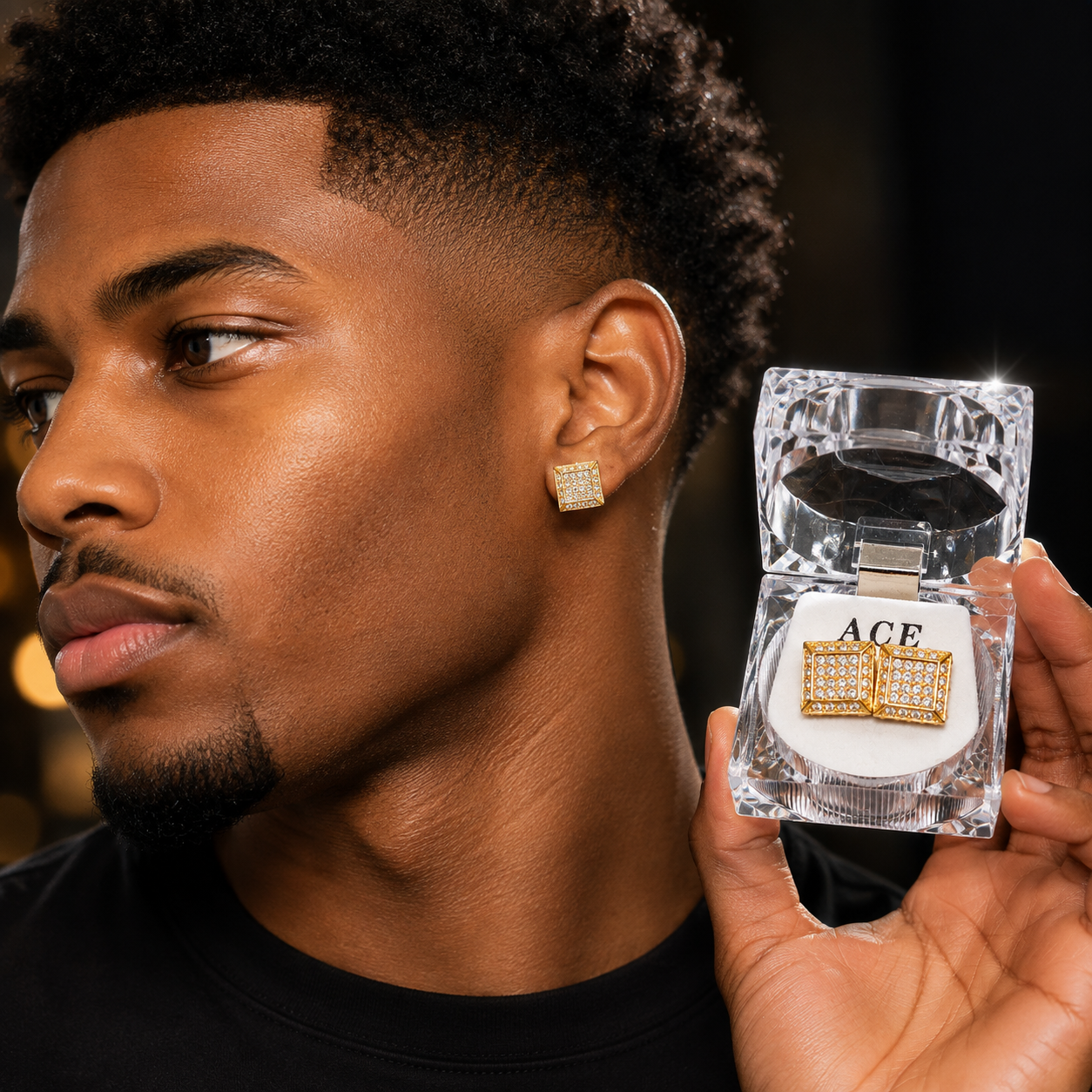 Hip Hop Square Stud Earrings – AAA+ CZ Mounted Gold Iced Out Earrings for Men & Women | Fashion Jewelry