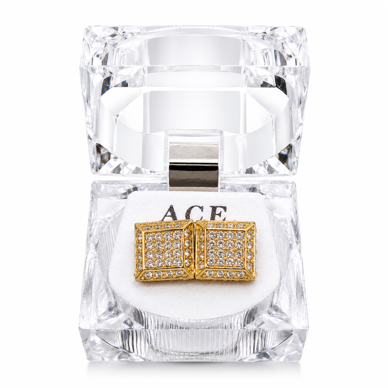 Hip Hop Square Stud Earrings – AAA+ CZ Mounted Gold Iced Out Earrings for Men & Women | Fashion Jewelry