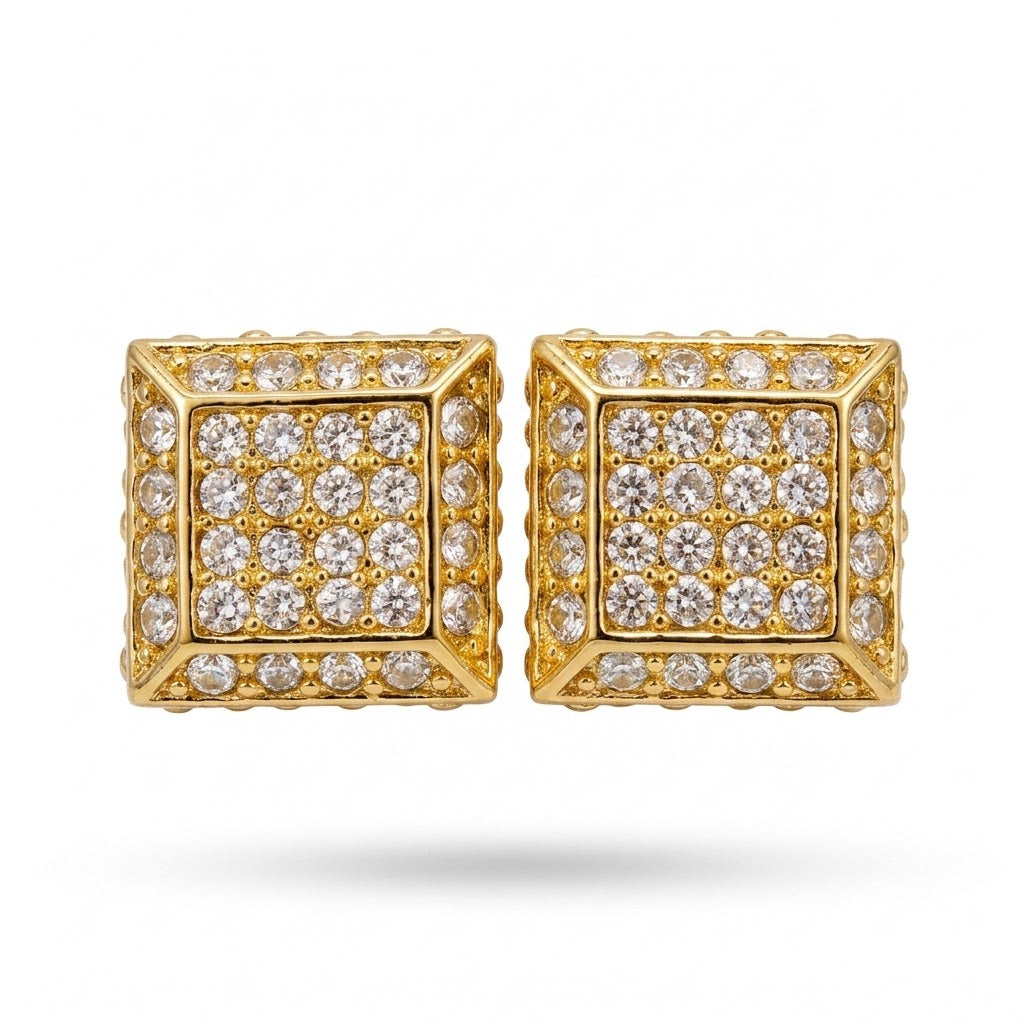 Hip Hop L Square Stud Earrings – AAA+ CZ Mounted Gold Iced Out Earrings for Men & Women | Fashion Jewelry