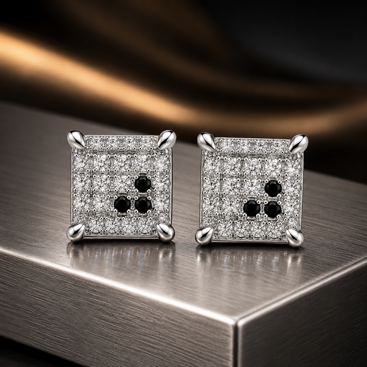Hip Hop M Square Stud Earrings – AAA+ CZ Mounted Silver-clear-Black Iced Out Earrings for Men & Women | Fashion Jewelry