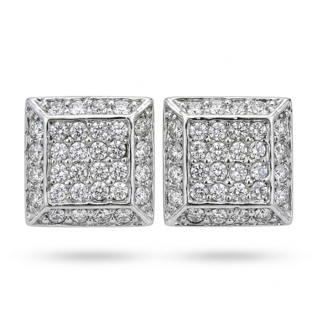 Hip Hop L Square Stud Earrings – AAA+ CZ Mounted Silver Iced Out Earrings for Men & Women | Fashion Jewelry
