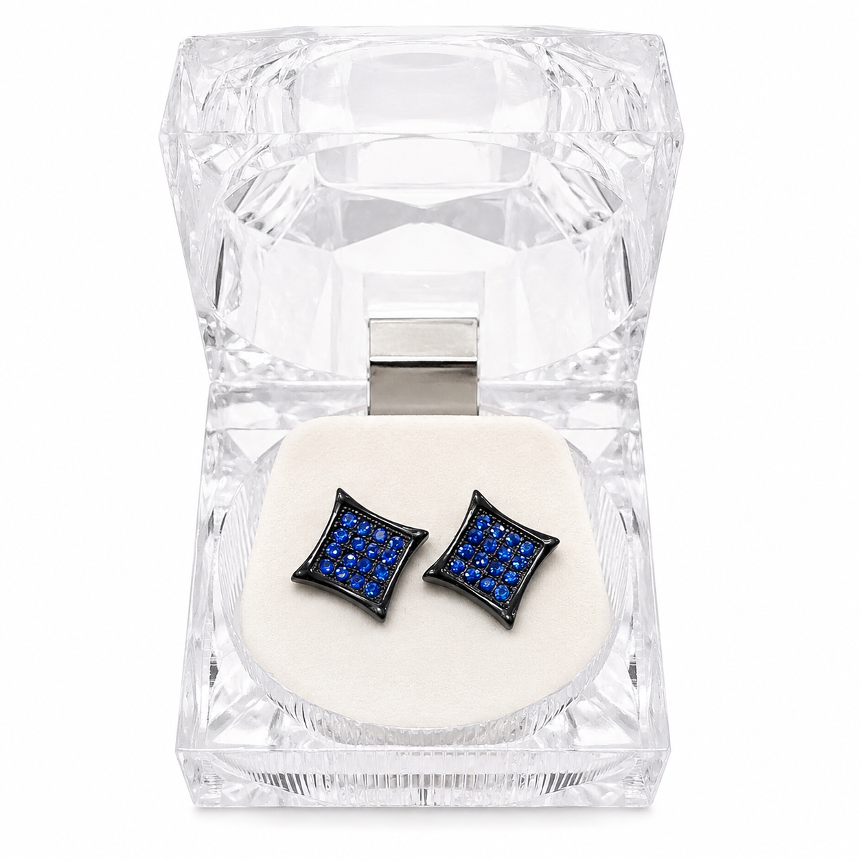 Hip Hop M Square Stud Earrings – AAA+ CZ Mounted Black-Blue Iced Out Earrings for Men & Women | Fashion Jewelry