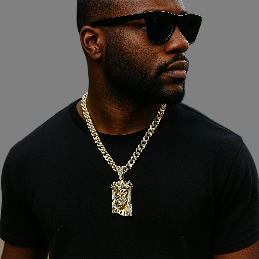 Thorn Crowned Jesus Pendant & Iced Cuban Chain – Hip Hop Bling Necklace 18"-24"