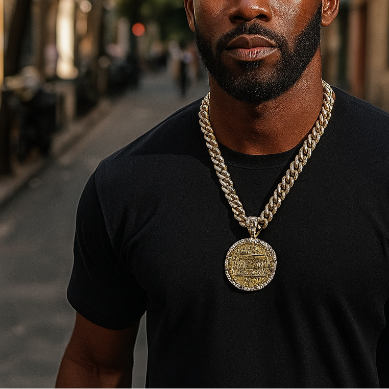 Iced Out Last Supper Pendant & Cuban Chain – Round Hip Hop Necklace 18"-24"