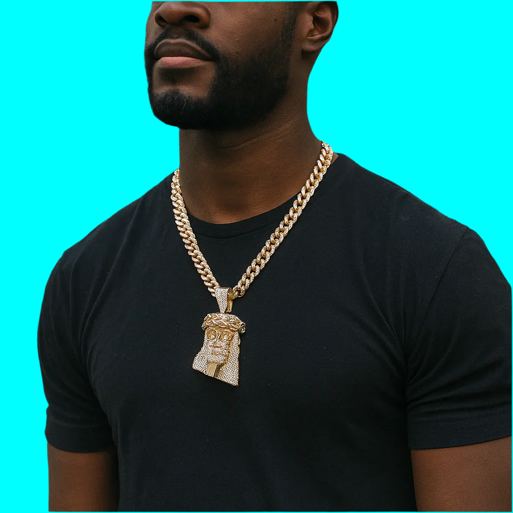 Tear Jesus Face Pendant & Iced Cuban Chain – Hip Hop CZ Necklace 18"-24"