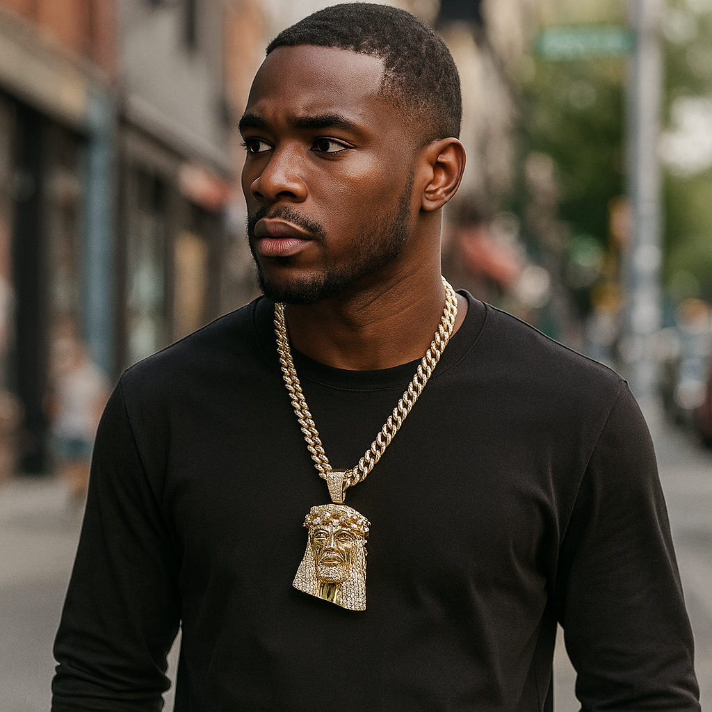 Tear Jesus Face Pendant & Iced Cuban Chain – Hip Hop CZ Necklace 18"-24"