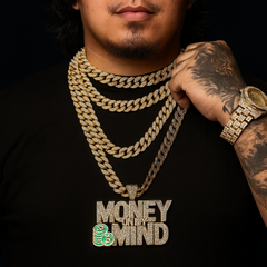 XXL Money On My Mind Pendant & Iced Cuban Chain – 16mm 18"-30" Gold Bling