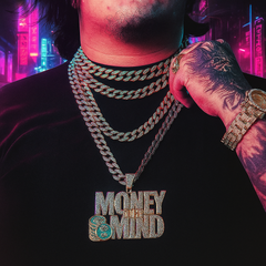 XXL Money On My Mind Pendant & Iced Cuban Chain – 16mm 18"-30" Gold Bling