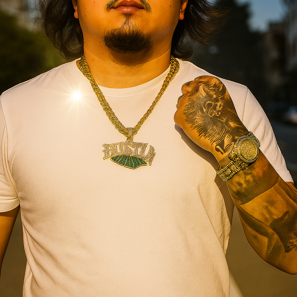 XXL Money Hustla Pendant & Iced Cuban Chain – 16mm 18"-30" Gold Hip Hop Bling