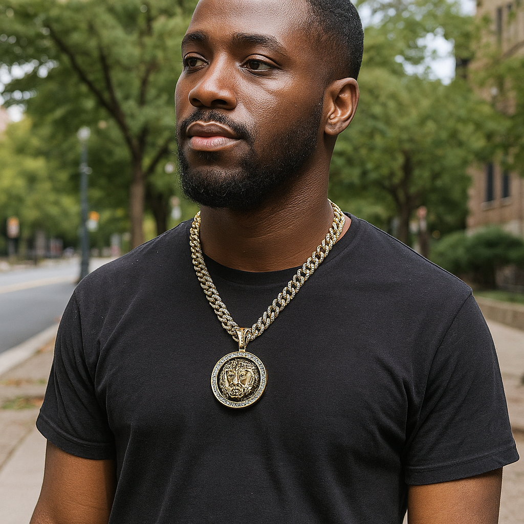 Lion Face Pendant & Iced Cuban Chain | Men's Hip Hop Jewelry 18-24"
