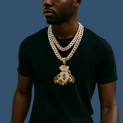 3PC XXL Money Bag Pendant & Iced Cuban Chain Set 18"/20" – Hip Hop Bling