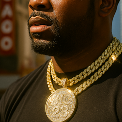 3PC XXL Big #23 Round Pendant & Iced Cuban Chain Set 18"/20" – Gold Hip Hop Bling