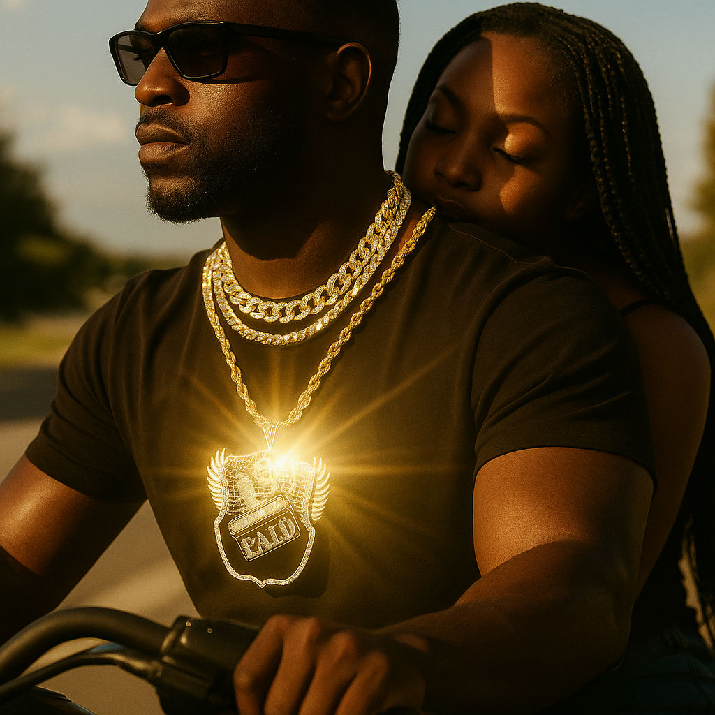 4PC Set – Paid Stamp Pendant with Gold CZ Cuban, Tennis & Rope Chains