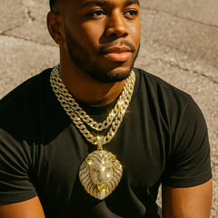 3pc Set Huge XXL Wide Lion Head Gold Filed 18"+20" Fully Iced Out Hip Hop Cuban Chain