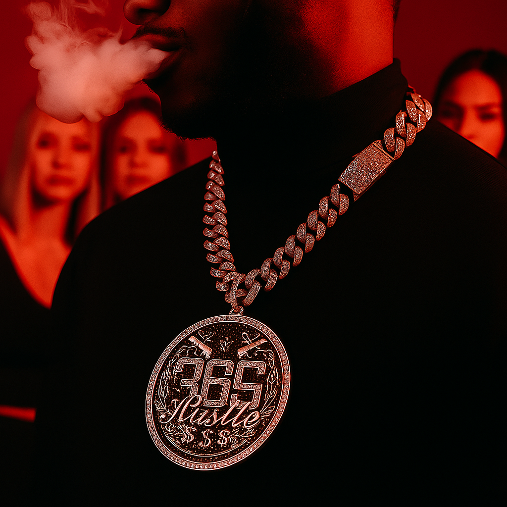 XXL Round 365 Hustle Pendant with 14K Gold Plated 20" Cuban Choker Chain – Box Clasp