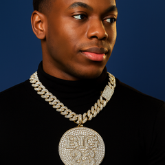 XXL Round Big 23 Pendant with 14K Gold Plated 20" Cuban Choker Chain – Box Clasp