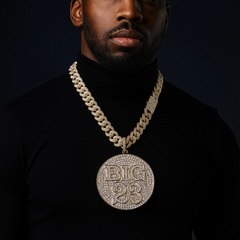 XXL Round Big 23 Pendant with 14K Gold Plated 20" Cuban Choker Chain – Box Clasp