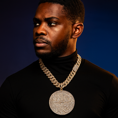 XXL Round Big 23 Pendant with 14K Gold Plated 20" Cuban Choker Chain – Box Clasp