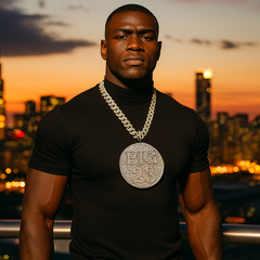 XXL Round Big 23 Pendant with 14K Gold Plated 20" Cuban Choker Chain – Box Clasp