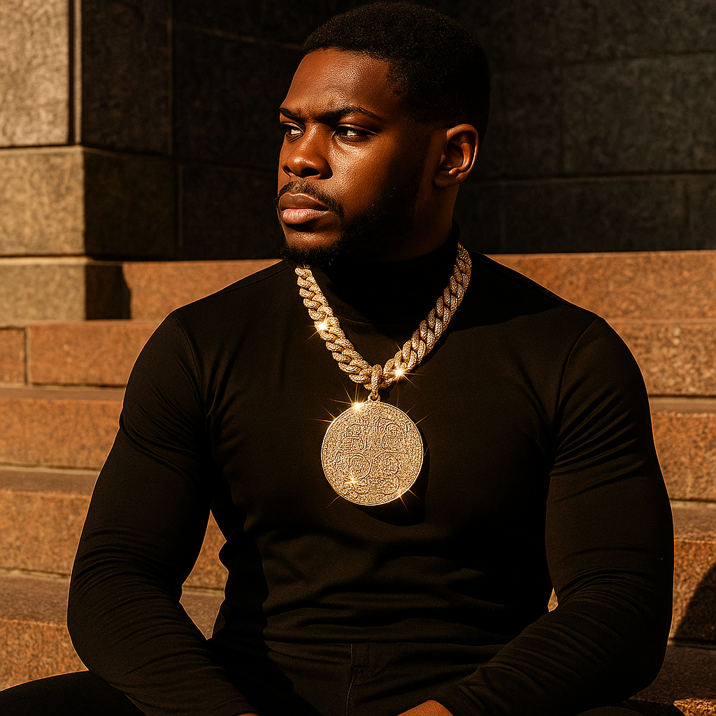 XXL Round Big 23 Pendant with 14K Gold Plated 20" Cuban Choker Chain – Box Clasp