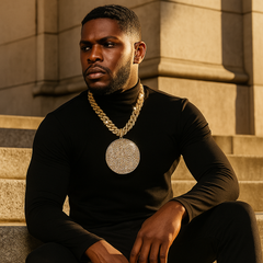 XXL Round Big 23 Pendant with 14K Gold Plated 20" Cuban Choker Chain – Box Clasp